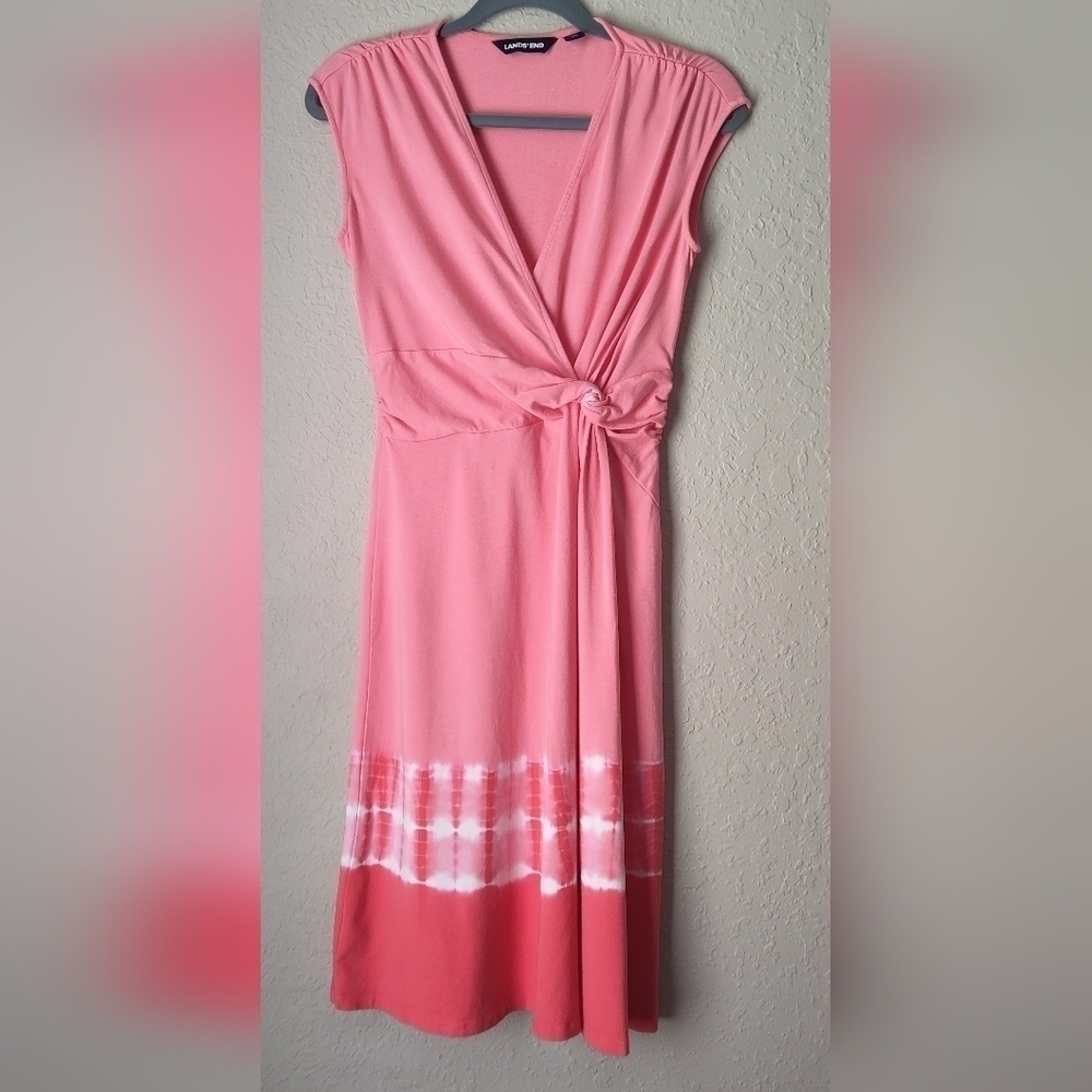 Land's End Pink Tie Dye Midi Dress Shorts Sleeve size XS